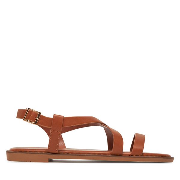 Sandały JENNY. Brązowe sandały Jenny, bez wzorów, bez obcasa, na płaskiej podeszwie, bez zapięcia. Za 79.99 zł.