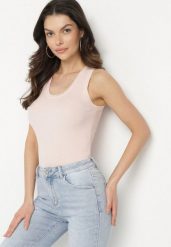Różowy Top z Modalem i Wiskozą Sanilatia. Czerwone topy Born2be, m, bez wzorów, z jeansu, eleganckie, bez kołnierzyka, bez ramiączek. Za 109.99 zł.