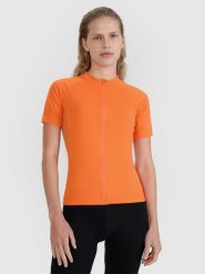4F Koszulka rowerowa szybkoschnąca damska - pomarańczowa M. Brązowe t-shirty sportowe 4f, l, bez wzorów, z materiału, bez ramiączek, rowerowe. W wyprzedaży za 119.99 zł.