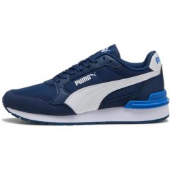 Buty sportowe Puma St Runner V4 Nl Jr. Niebieskie buty treningowe Puma, bez wzorów, ze skóry ekologicznej, bez zapięcia, na fitness i siłownię. Za 290.00 zł.
