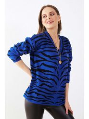 Milan Kiss Sweter w kolorze niebiesko-czarnym rozmiar: XL. Niebieskie swetry Milan Kiss, xl, bez wzorów, z bawełny, bez ramiączek. Za 189.95 zł.