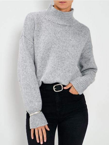 Prążkowany golf - szary. Szare swetry Sinsay, l, bez wzorów, prążkowane, bez ramiączek. Za 59.99 zł.