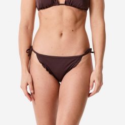 Dół kostiumu kąpielowego surfingowego damski Decathlon Sandy Cancan. Brązowe bikini Decathlon, bez wzorów, z elastanu, eleganckie. Za 44.99 zł.