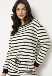 Czarna Bawełniana Bluza w Paski ze Ściągaczem Fenerala. Czarne bluzy Born2be, l, bez wzorów, z bawełny, bez kaptura. W wyprzedaży za 84.99 zł.