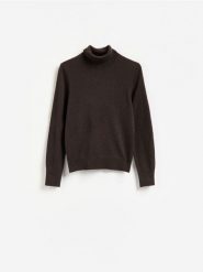 Sweter z wełny merino z dodatkiem kaszmiru - ciemnobrązowy. Brązowe swetry Reserved, l, bez wzorów, z kaszmiru, bez ramiączek. Za 299.99 zł.