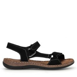 Sandały Go Soft. Czarne sandały GO SOFT, bez wzorów, bez obcasa, na płaskiej podeszwie, bez zapięcia. Za 159.99 zł.