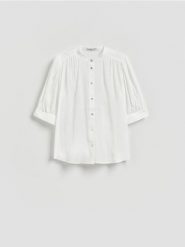 Koszula z krótkim rękawem - biały. Białe koszule Reserved, l, bez wzorów, z tkaniny, bez kołnierzyka, bez ramiączek. Za 99.99 zł.