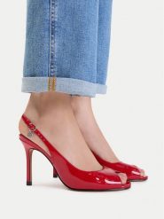Nine West Sandały EO-TS6376-01 Czerwony ciemny. Czerwone sandały Nine West, bez wzorów, ze skóry, bez obcasa, na szpilce, bez zapięcia. Za 279.99 zł.