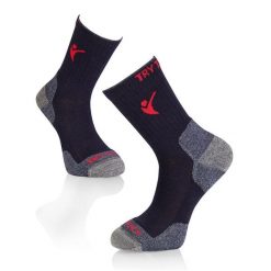 Skarpety trekkingowe z wełny merynosów w kolorze ciemnoniebieskim. Niebieskie skarpetki TRY TO FLY, bez wzorów, z wełny, trekkingowe. W wyprzedaży za 83.57 zł.