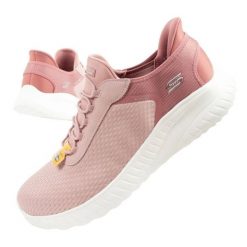 Buty Skechers Bobs Squad Slip-ins 117504/BLSH różowe. Czerwone buty treningowe bez wzorów, z gumy, bez zapięcia. Za 388.82 zł.
