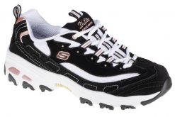 Buty sportowe Sneakersy damskie, Skechers D'Lites Devoted Fan. Czarne buty treningowe Skechers, bez wzorów, z materiału, przed kostkę, bez zapięcia, trekkingowe. Za 289.99 zł.