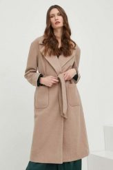 Answear Lab płaszcz z wełną kolor beżowy przejściowy. Brązowe płaszcze Answear Lab, l, bez wzorów, z wełny, klasyczne, bez kaptura. Za 499.99 zł.