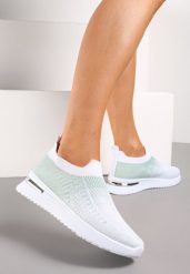 Biało-Zielone Buty Sportowe z Nadrukiem Obmre i Skarpetkową Cholewką Erinevia. Białe buty sportowe lifestyle Renee, bez wzorów, bez zapięcia, na fitness i siłownię. W wyprzedaży za 32.99 zł.