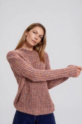 Sweter z ozdobną strukturą beżowy. Brązowe swetry MOODO, l, bez wzorów, z poliamidu, bez ramiączek. Za 159.99 zł.