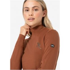 Koszulka termoaktywna z długim rękawem i półgolfem damska SUPER.NATURAL. Brązowe bielizna termoaktywna damska super.natural, bez wzorów, bez ramiączek. Za 349.99 zł.