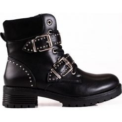 Niskie workery damskie Shelovet w rockowym stylu czarne. Czarne botki SHELOVET, bez wzorów, bez obcasa, bez zapięcia. Za 145.48 zł.