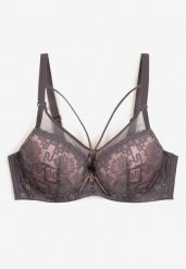 Szaro-Różowy Koronkowy Biustonosz Full Cup z Regulowanymi Ramiączkami Nestalily. Szare biustonosze Renee, bez wzorów, z koronki. W wyprzedaży za 39.99 zł.