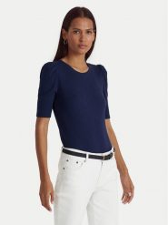 LAUREN RALPH LAUREN Bluzka 200902618001 Granatowy Slim Fit. Niebieskie bluzki Lauren Ralph Lauren, l, bez wzorów, z bawełny, bez kołnierzyka, bez ramiączek. Za 339.99 zł.