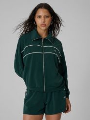 4F Bluza dresowa loose bez kaptura damska - zielona XS. Zielone bluzy 4f, xs, bez wzorów, z dresówki, bez kaptura. Za 199.99 zł.