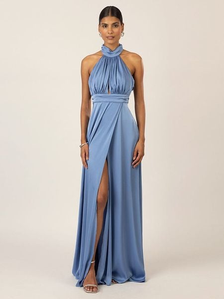 APART Satynowa sukienka w kolorze niebieskim rozmiar: 38. Niebieskie sukienki Apart, bez wzorów, z satyny, bez kołnierzyka, bez ramiączek, midi. Za 420.68 zł.