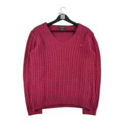 Second life - Lauren Ralph Lauren Sweter damski ze splotem czerwony - Jak nowy. Czerwone swetry Ralph Lauren, l, bez wzorów, ze splotem, eleganckie, bez ramiączek. Za 149.06 zł.