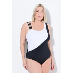 Damski Kostium kąpielowy bloki kolorów 3 ramiączka miękkie miseczki. Czarne stroje jednoczęściowe Ulla Popken, bez wzorów, z elastanu, sportowe. Za 244.99 zł.