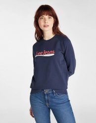 LEE CREW SWEATSHIRT DAMSKA BLUZA KLASYCZNA LOGO NADRUK DARK NAVY L53KBRNM 112112380. Niebieskie bluzy Lee, l, bez wzorów, bez kaptura. Za 129.99 zł.