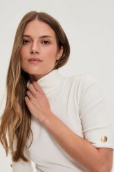 Bluzka z golfem ecru. Bluzki MOODO, s, bez wzorów, z bawełny, bez kołnierzyka, bez ramiączek. Za 59.99 zł.