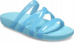 Klapki Dla Dorosłych Crocs Splash Glossy Strappy. Zielone klapki Crocs, bez wzorów, z materiału, bez obcasa, bez zapięcia. Za 119.99 zł.