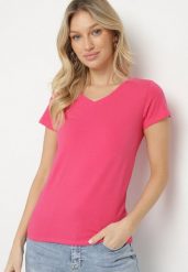 Różowy T-shirt Bawełniany z Trójkątnym Dekoltem Tolilara. Czerwone t-shirty Born2be, l, bez wzorów, z bawełny, eleganckie, bez kołnierzyka, bez ramiączek. Za 24.99 zł.
