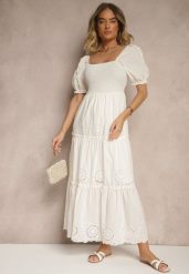 Biała Sukienka z Bawełny Ozdobiona Haftem Iffirina. Białe sukienki Renee, na co dzień, l, z aplikacjami, z bawełny, bez kołnierzyka, bez ramiączek, maxi. W wyprzedaży za 143.99 zł.
