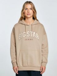 Bluza damska z kapturem z logo BIG STAR beżowa Rubialsa 805. Brązowe bluzy BIG STAR, l, z aplikacjami, z dzianiny, klasyczne, bez ramiączek, z kapturem. Za 269.99 zł.