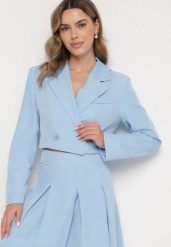 Niebieska Krótka Marynarka o Dwurzędowym Kroju Redaelia. Niebieskie marynarki i żakiety Born2be, l, z aplikacjami, z jeansu, eleganckie, bez ramiączek. W wyprzedaży za 76.49 zł.