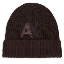 Czapka Armani Exchange. Brązowe czapki zimowe Armani Exchange, bez wzorów. Za 299.99 zł.