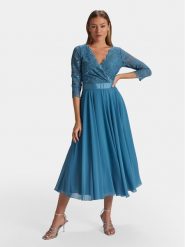 Swing Sukienka koktajlowa 5AE01600 Niebieski Regular Fit. Niebieskie sukienki Swing, bez wzorów, z syntetyku, wizytowe, bez kołnierzyka, bez ramiączek. Za 529.99 zł.