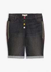 Bermudy jeansowe ze średnim stanem i wygodnym pasem. Niebieskie jeansy bonprix, bez wzorów, z jeansu. Za 114.99 zł.