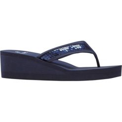 Klapki na koturnie. Czarne klapki bonprix, bez wzorów, eleganckie, bez obcasa, na koturnie, bez zapięcia. Za 67.99 zł.