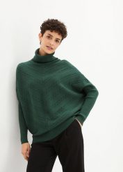 Sweter z golfem. Zielone swetry bonprix, bez wzorów, eleganckie, bez ramiączek. Za 117.99 zł.