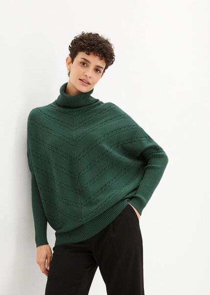 Sweter z golfem. Zielone swetry bonprix, bez wzorów, eleganckie, bez ramiączek. Za 129.99 zł.