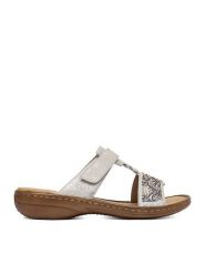 Rieker Klapki CEO-608K2-40 Srebrny. Szare klapki Rieker, bez wzorów, ze skóry, bez obcasa, bez zapięcia. Za 299.99 zł.