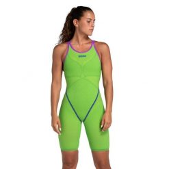 Strój startowy pływacki damski Arena POWERSKIN PRIMO OB. Zielone kombinezony Arena, bez wzorów, z tkaniny, sportowe, bez kołnierzyka, bez ramiączek. Za 2,349.99 zł.