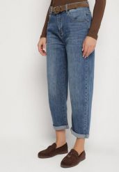 Niebieskie Jeansy o Kroju Mom Fit z Regularnym Stanem Rilarisse. Niebieskie jeansy Born2be, bez wzorów, z jeansu. Za 109.99 zł.