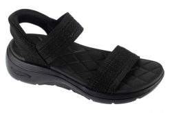 Sandały damskie, Slip-Ins: GO Walk Arch Fit 2.0 Sandal - Kennedy. Czarne sandały Skechers, bez wzorów, z materiału, sportowe, bez obcasa, bez zapięcia. Za 379.99 zł.