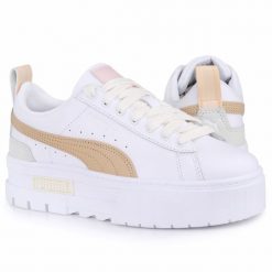 Buty damskie sportowe do chodzenia Puma MAYZE LUXE. Białe buty treningowe Puma, bez wzorów, z gumy, bez zapięcia, trekkingowe. Za 508.70 zł.