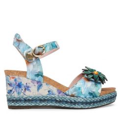 Sandały Laura Vita. Niebieskie sandały LAURA VITA, bez wzorów, bez obcasa, na koturnie, bez zapięcia. Za 439.99 zł.