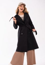 Czarny trencz J-SING. Czarne płaszcze Volcano, s, z aplikacjami, z dresówki, klasyczne, bez kaptura. Za 329.99 zł.