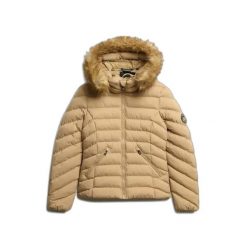 Damska kurtka z kapturem Superdry Fuji. Brązowe kurtki Superdry, bez wzorów, z puchu, z kapturem. Za 585.85 zł.