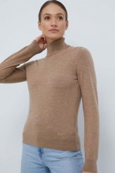 Pepe Jeans sweter wełniany Balme damski kolor beżowy lekki z golfem. Brązowe swetry Pepe Jeans, l, bez wzorów, z dzianiny, bez ramiączek. W wyprzedaży za 324.99 zł.