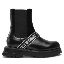 Sztyblety LOVE MOSCHINO. Czarne botki Love Moschino, bez wzorów, bez obcasa, na płaskiej podeszwie, bez zapięcia. Za 669.99 zł.
