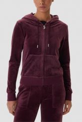 JUICY COUTURE Śliwkowa bluza damska Robertson Hoodie, Rozmiar L. Fioletowe bluzy Juicy Couture, l, bez wzorów, z materiału, eleganckie, bez ramiączek, z kapturem. Za 549.99 zł.